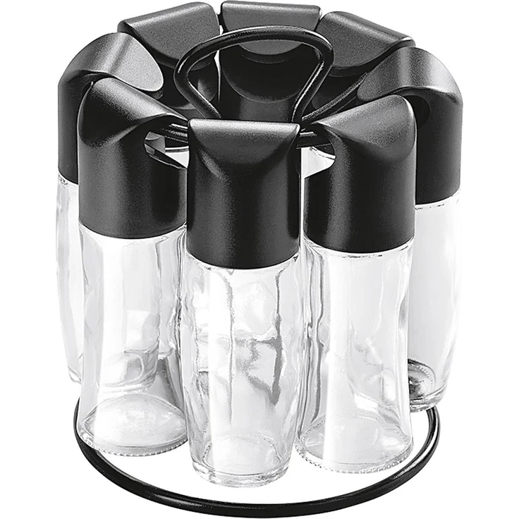 Metaltex Spice8 Gewürzkarussell (8 Behälter, Glas-Kunststoff), Schwarz, 15 x 15 x 16,5 cm – Bild 1