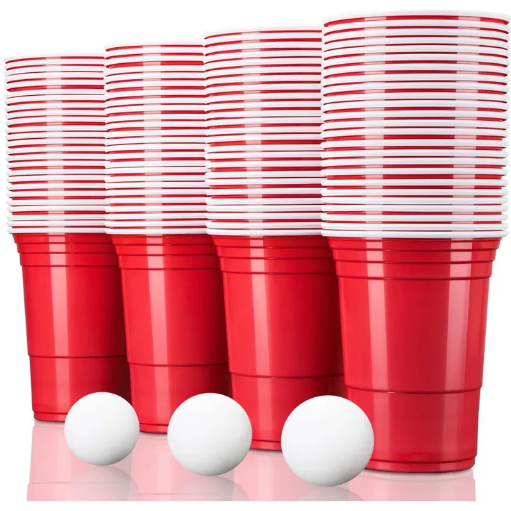 Rote Partybecher Trinkbecher Einwegbecher Plastikbecher Party Beer Pong Cups 100 Stück