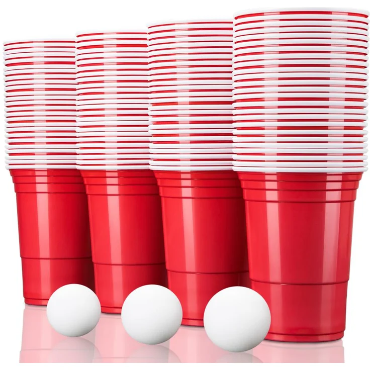 Rote Partybecher Trinkbecher Einwegbecher Plastikbecher Party Beer Pong Cups 100 Stück – Bild 1