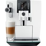 Jura J6 Espressomaschine, Weiß, 2,1 l, 16 Tassen, vollautomatisch, Espressomaschine, 2,1 l, integrierte Mühle, 1450 W, Weiß, mit Milchsystem und integriertem Mahlwerk