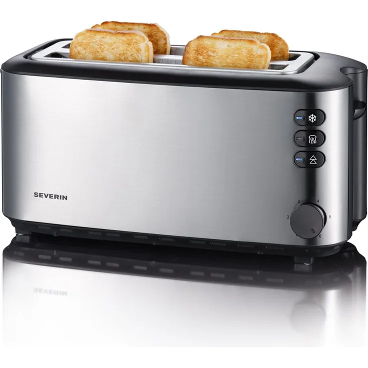 Severin AT 2509 Automatik-Toaster, 1.400 W, 2 Langschlitzkammern, für bis zu 4 Brotscheiben, edelstahl-schwarz