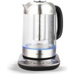 Michelino Glas-Wasserkocher, 2200W, 1,7L, mit Teefilter und Temperaturwahl, LED-Beleuchtung, silber