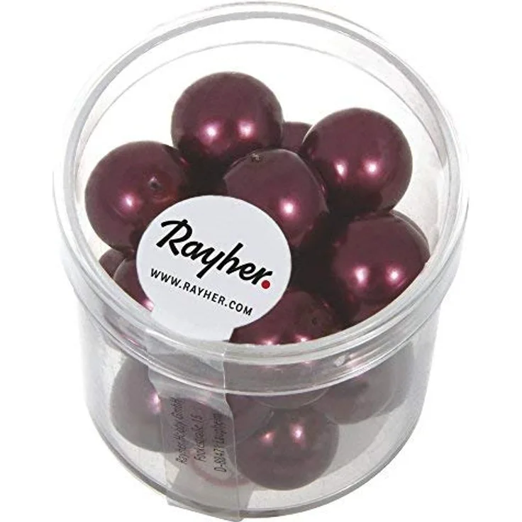 Rayher 14404291 Renaissance Glaswachsperlen, 12 mm ø, Dose 21 Stück, bordeaux