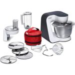 Bosch MUM52120 Styline Küchenmaschine, 700W, 3,9L Edelstahlschüssel, 4 Geschwindigkeiten, EasyArmLift, Kunststoff, inkl. Durchlaufschnitzler, Mixer-Aufsatz, weiß-grau, Serie: MUM5