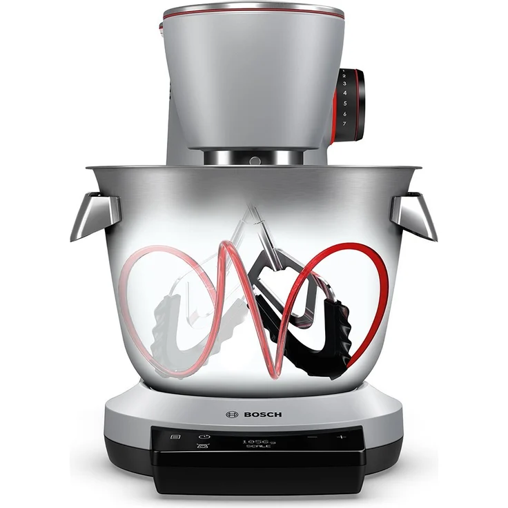 Bosch MUM9DT5S41 OptiMUM Küchenmaschine, 1500W, 7 Geschwindigkeiten, Durchlaufschnitzler, Standmixer-Aufsatz, 5,5 L Edelstahlschüssel, silber, Serie: MUM9 – Bild 7