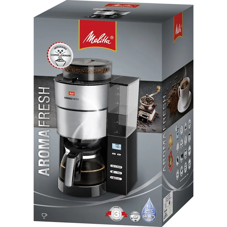 Melitta AromaFresh 1021-01 Filterkaffeemaschine mit integriertem Mahlwerk, Rostfreier Stahl, schwarz – Bild 7