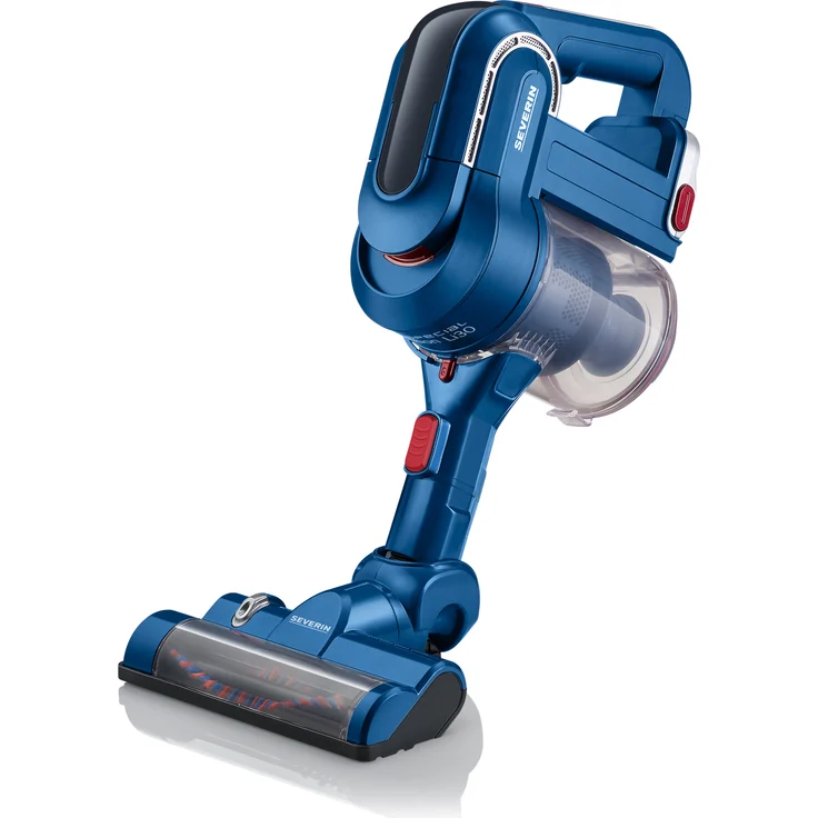 Severin HV 7158, Beutelloser Hand- und Stielsauger mit Elektrobürste, 22,2V Lithium-Ionen Akku, SŽSPECIAL carPET & carpets Li 30, Blau-Rot  - Preisvergleich – Bild 4