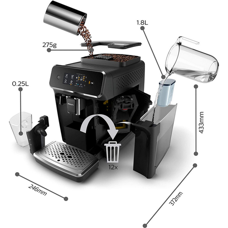 Philips 2200 Serie EP2231-40 LatteGo Kaffeevollautomat mit integriertem Mahlwerk, 3 Kaffeespezialitäten, schwarz – Bild 10