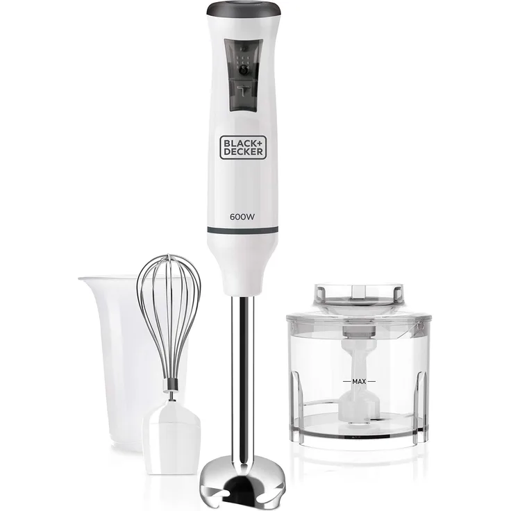 Black+Decker ES9160070B BXHBA600E Stabmixer, 600, Edelstahl, Weiß
