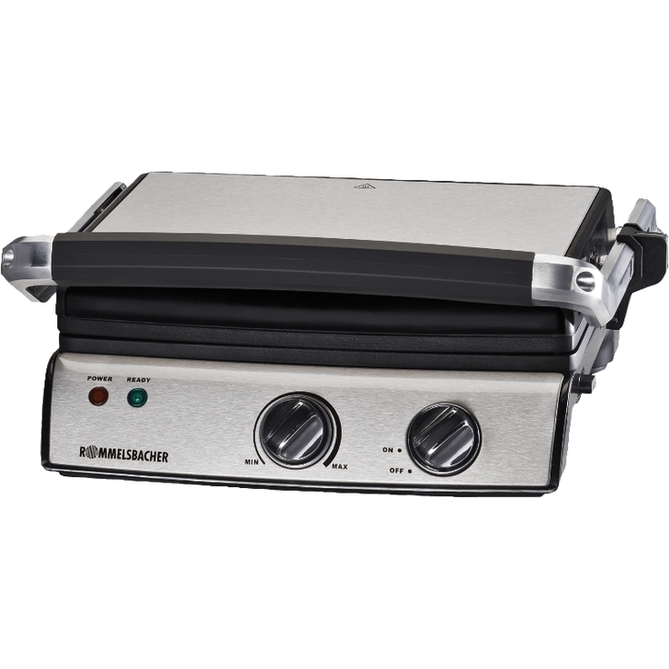 ROMMELSBACHER Kontaktgrill KG 2020 - variable Anwendungsmöglichkeiten, stufenlos regelbar, 5-fache Höhenverstellung, 2-Lagen Antihaftbeschichtung, Grillplatten herausnehmbar, Fettablauf, 2000 Watt
