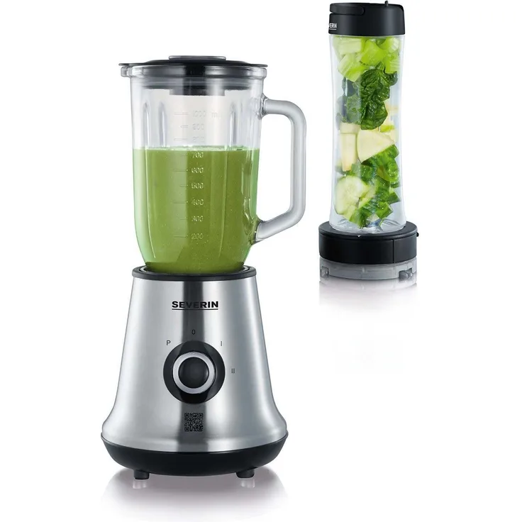 SEVERIN Multimixer SM 3737 mit Smoothie Mix & Go (Inkl. 1 L Mixbehälter und 600 ml Trinkbecher mit Deckel, ca. 500 W) edelstahl-schwarz