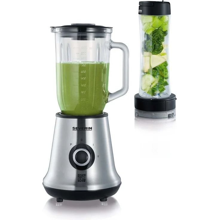 SEVERIN Multimixer SM 3737 mit Smoothie Mix & Go (Inkl. 1 L Mixbehälter und 600 ml Trinkbecher mit Deckel, ca. 500 W) edelstahl-schwarz – Bild 1