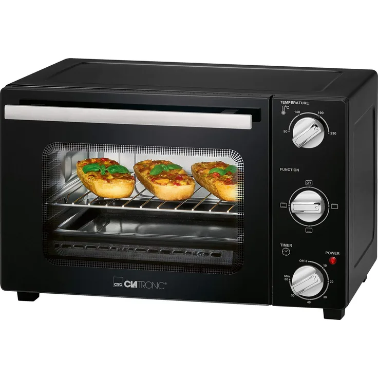 Clatronic MBG 3726 Multi-Backofen, 20 liter Backraum, Ober- und Unterhitze, 60 Minuten-Timer mit Endsignal, Schwarz