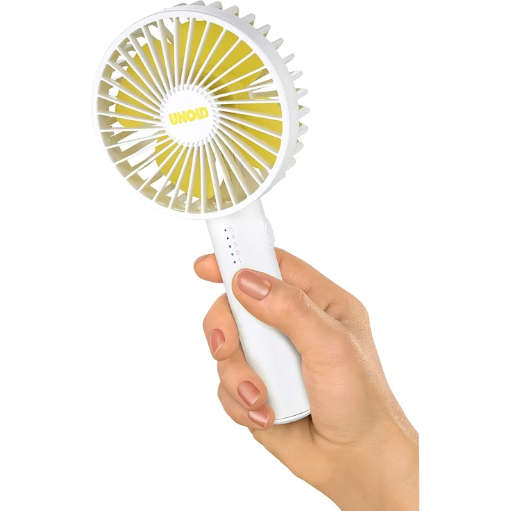 Unold 86620 HANDVENTILATOR Breezy II White, 5-stufige Geschwindigkeitsregelung, LED-Kontrollleuchten und bis zu 8 Stunden Akkubetrieb – Bild 7