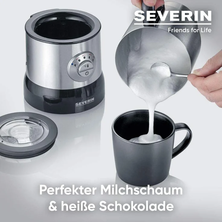 Severin SM 3583 Induktions-Milchaufschäumer, 500 Watt, 0,7L, Abschaltautomatik, Edelstahl-gebürstet/schwarz – Bild 3