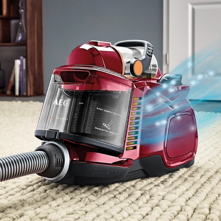 AEG LX7-2-CR-A Staubsauger ohne Beutel (Ideal für Haustierbesitzer, Inkl. Zusatzdüsen und Spezialdüsen-Set für Tierhaare, 750 W, 9 m Aktionsradius, 1,4l Staubbehälter, waschbarer Hygiene Filter) rot – Bild 7