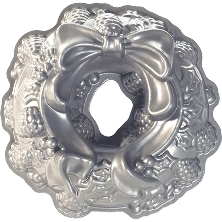 NordicWare   Motivbackform 85348, Weihnachtskranz, Aluminium, Silber, 28,6 x 28,6 x 8,3 cm