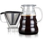 Bodum Melior Edelstahl Feinmaschige Dauerfilterkaffeemaschine 8 Tassen mit Tritan-Filterhalter, Glas, Transparent, 15 cm
