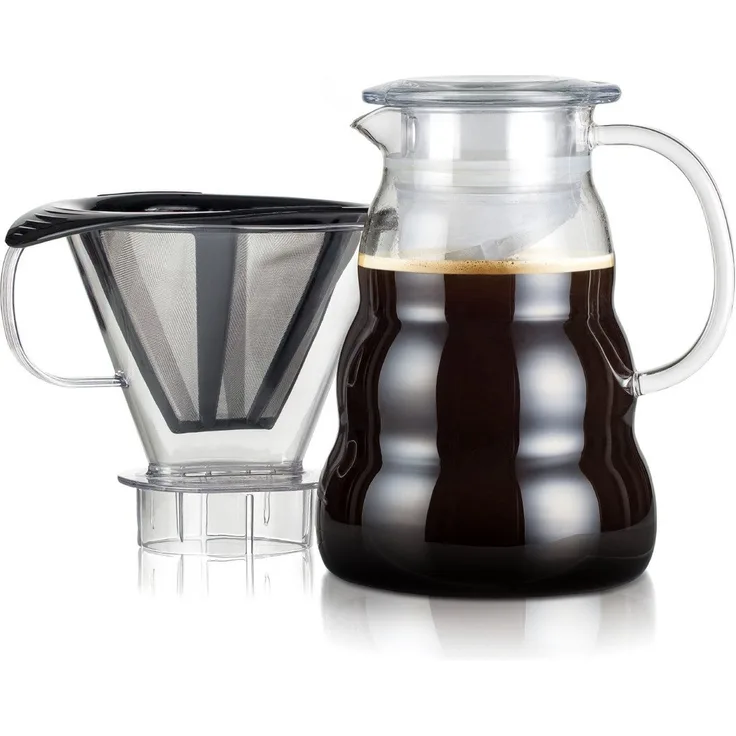 Bodum Melior Edelstahl Feinmaschige Dauerfilterkaffeemaschine 8 Tassen mit Tritan-Filterhalter, Glas, Transparent, 15 cm