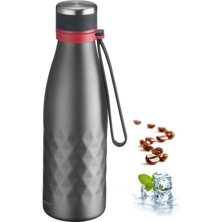 Westmark Isolier--Thermo-Trinkflasche, hält 8 Std. warm-kalt, kohlensäurefest, 550 ml, Rostfreier Edelstahl-Silikon-Kunststoff, BPA-frei, Viva, Anthrazit-Rot, 5282226A – Bild 1