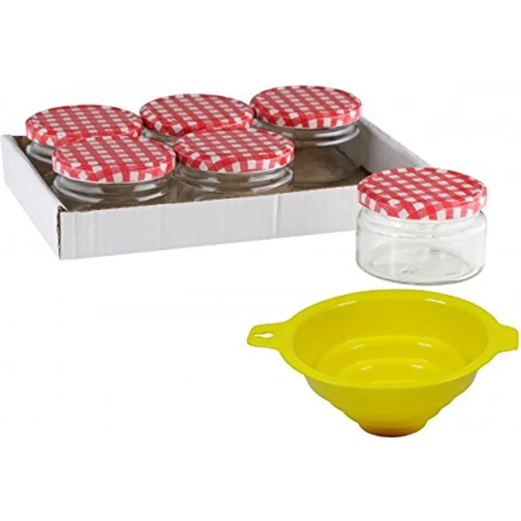 Viva Haushaltswaren 6 x kleines Marmeladenglas - Einmachglas 250 ml mit Deckel, Twist-off Gläser Set rund - als Einweckgläser, Vorratsdosen etc. verwendbar inkl. Trichter