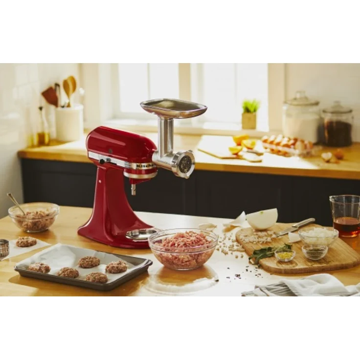 KitchenAid 5KSMMGA Artisan Fleischwolf, Ganzmetall, 3 Schneidplatten aus Edelstahl, 2 Wurstfüllhörner – Bild 4