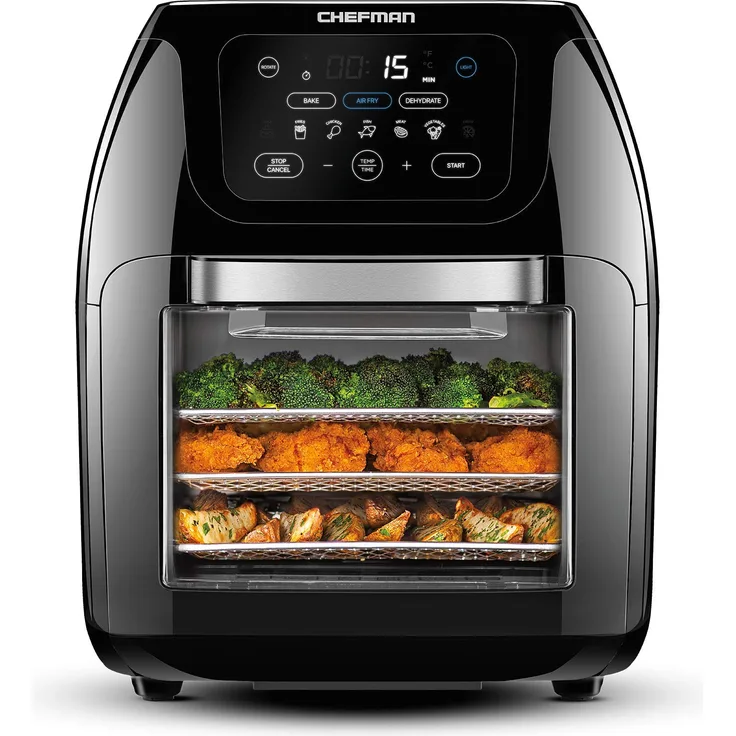 Chefman Rotisserie Air Fryer Dehydrator, Convection Oven, 8 Touch Screen Presets Fry, Roast, Dehydrate & Bake, BPA-Free, Auto Shutoff, Accessories Included, XL Family Size