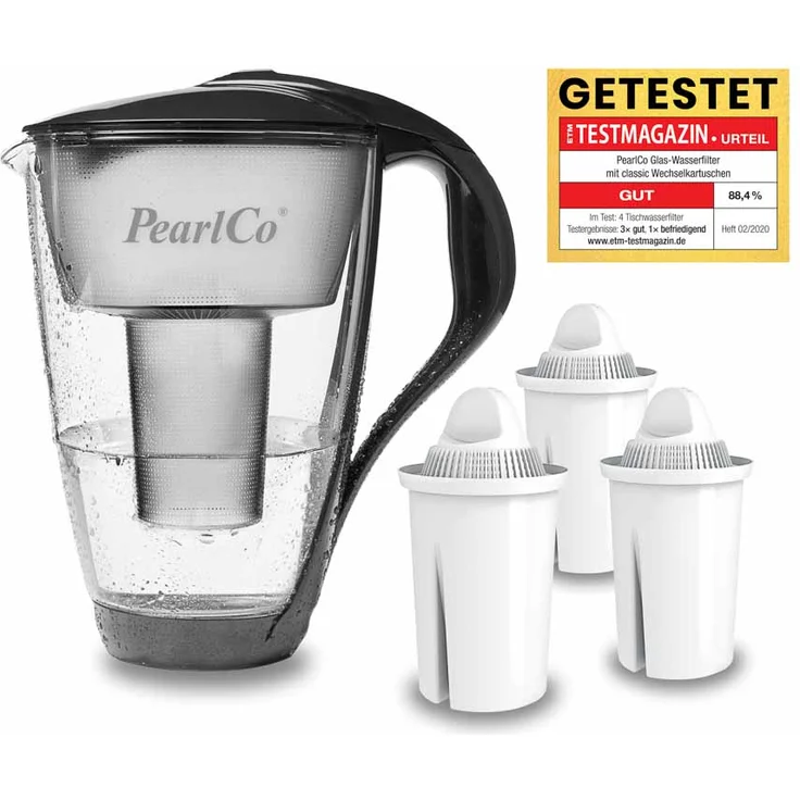 Glas-Wasserfilter anthrazit inkl. 3 Universal Filterkartuschen – Bild 1