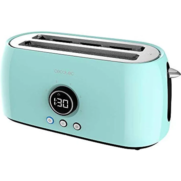 Cecotec Tostadora digital ClassicToast 8000, 2 Extra breiten und langen Schlitzen, 1500W, 6 Bräunungsstufen, inkl. Brötchenaufsatz, blue double 