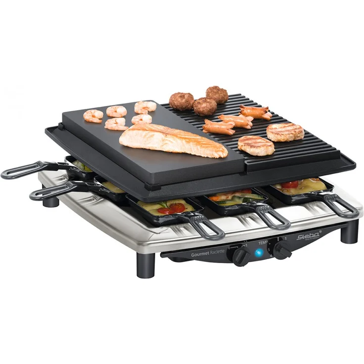 Steba Premium Raclette RC 4 Plus Deluxe Chrom, antihaft-Druckguss-Grillplatte, Natursteingrillplatte, schneid- und Kratzfest, inkl. wendbarer Guss-Pfanne mit glatter Fläche – Bild 2