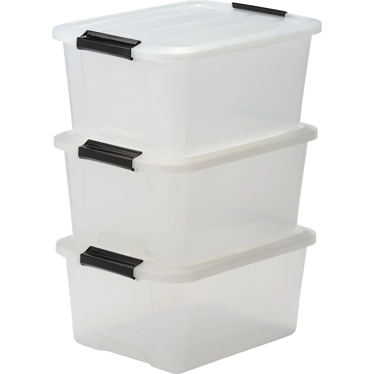 IRIS 3er-Set stapelbare Aufbewahrungsboxen 'Top Box', mit Deckel und Klickverschluss, 15 Liter, Kunststoff - Plastik, transparent – Bild 1