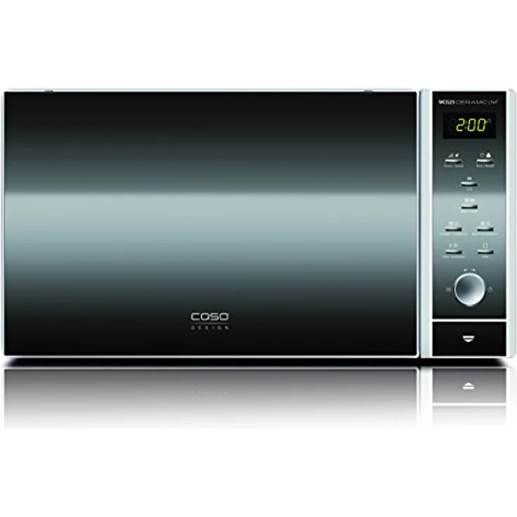 Caso MCG25 Ceramic chef 3in1 Mikrowelle mit Grill und Heißluft, 2050 Watt, Standgerät, Keramikboden, Grill-Rost für 2 Ebenen, 110-200°C, 25 Liter Garraum, Edelstahl verspiegelt – Bild 1