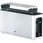 Braun HT 3110 WH Toaster | Langschlitz | Extrabreite Toastkammer | Herausnehmbare Krümelschublade | Aufwärm- und Auftaufunktion | 7 Röstgrade | Separater Brötchenaufsatz | Weiß