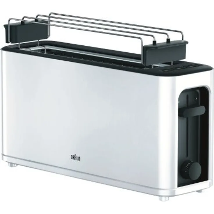 Braun HT 3110 WH Toaster | Langschlitz | Extrabreite Toastkammer | Herausnehmbare Krümelschublade | Aufwärm- und Auftaufunktion | 7 Röstgrade | Separater Brötchenaufsatz | Weiß