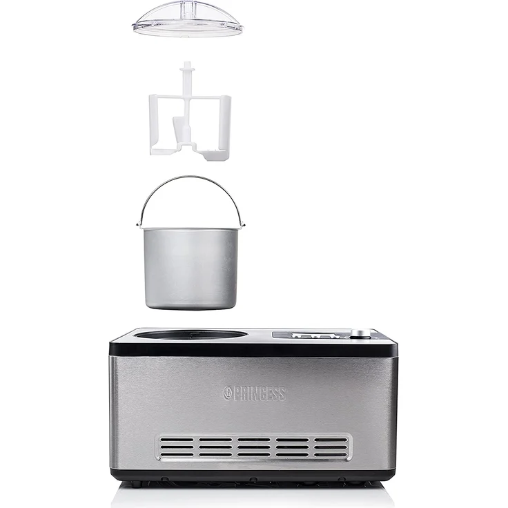 Princess 282604 Deluxe Eismaschine, 180W, 3 Leistungsstufen, Kühlkompressor, 2L, für Eiscreme, Frozen Joghurt, Sorbets und Granita, silber – Bild 3