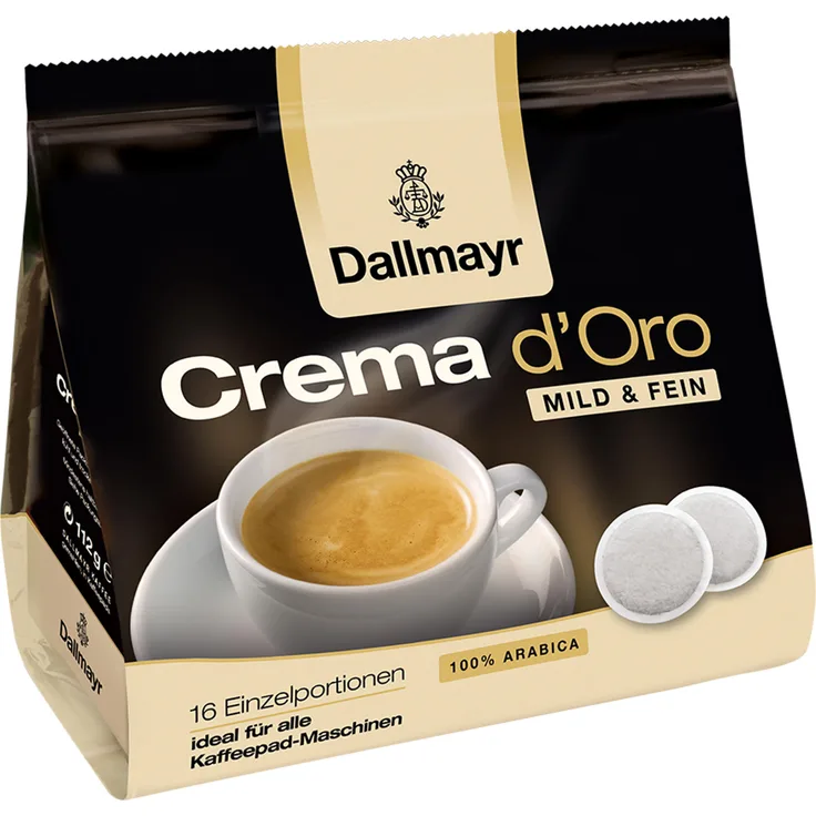 Dallmayr Crema d'Oro Mild & Fein, für alle Pad Maschinen, Röstkaffee, 16 Pads, á 7 g