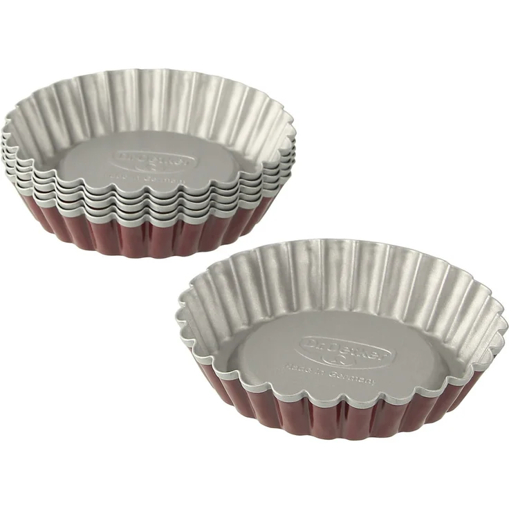Dr. Oetker Torteletts Ø 10 cm, 6er Set, kleine Backformen für süße Küchlein, ausgezeichnete Wärmeleitung, zweifarbige Optik, (Farbe: grau-rot), Menge: 1 x 6er Set – Bild 3