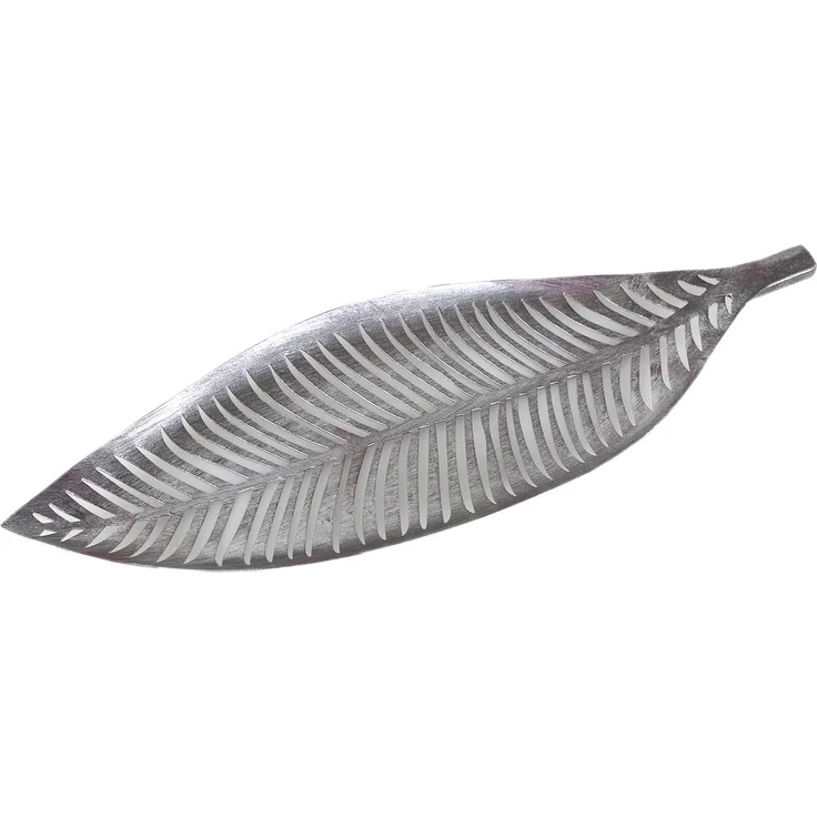 Casablanca Schale Dekoschale Palmblatt 17x50x4cm Metall gebürstet Dekoteller handgefertigt