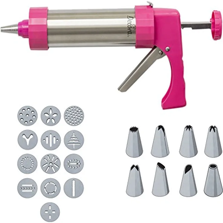 DECORA 0142010 GEBÄCKPRESSE Cookie MIT 13 MOTIVSCHEIBEN UND 8 SPRITZTÜLLEN