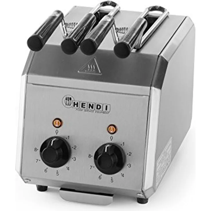 Hendi Sandwichtoaster, 2-Schlitz-Toaster, 1200W, Edelstahl, Timer mit Alarm, inkl. 2 Toastzangen, silber