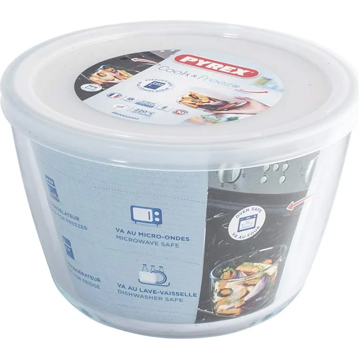 Pyrex Runde Form mit Deckel, transparent, 1,6 Liter