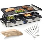 XL RACLETTE mit Gabeln 8 Personen Partygrill Grillplatte wendbar, 42x21cm 1400W