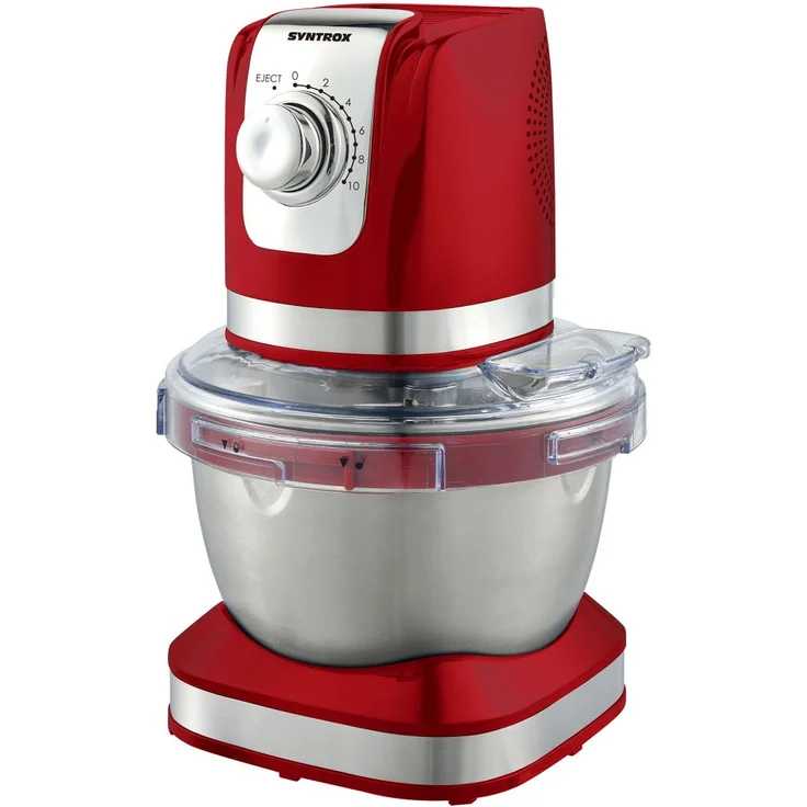 Syntrox Germany KM-600W Küchenmaschine Knetmaschine Mixer, Edelstahl-Behälter, 4 Liter, rot – Bild 1