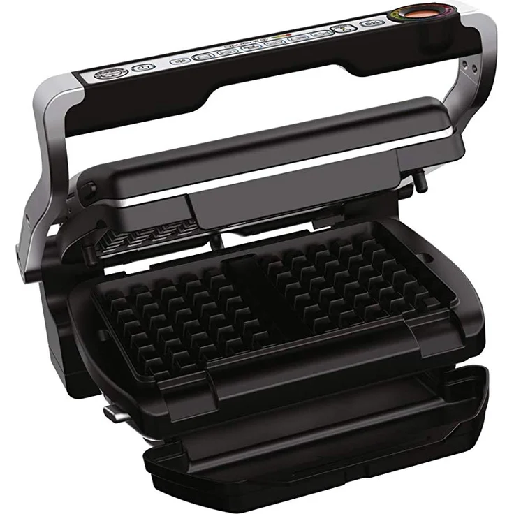 Tefal GC716D OptiGrill Kontaktgrill, 2000W, Thermostat, 6 voreingestellte Grillprogramme, stufenlose Farbänderung des Lichtindikators, inkl. Waffel-Platte, Kelle, silber – Bild 4