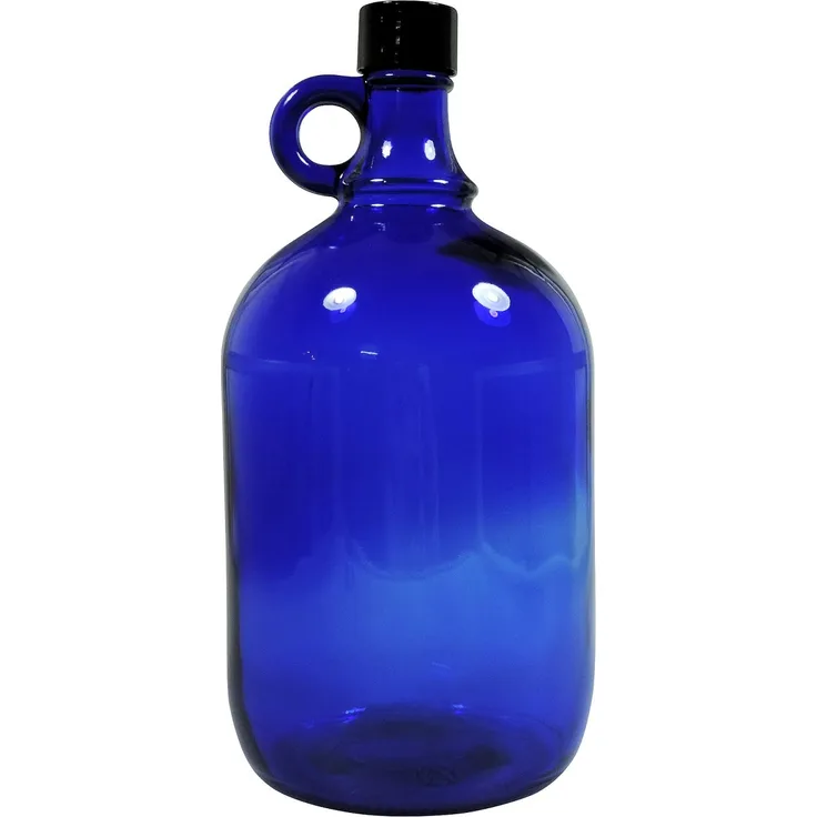 Mikken Blaue XL Glasflasche 2 Liter zum selbst befüllen, mit schwarzem Schraubverschluss