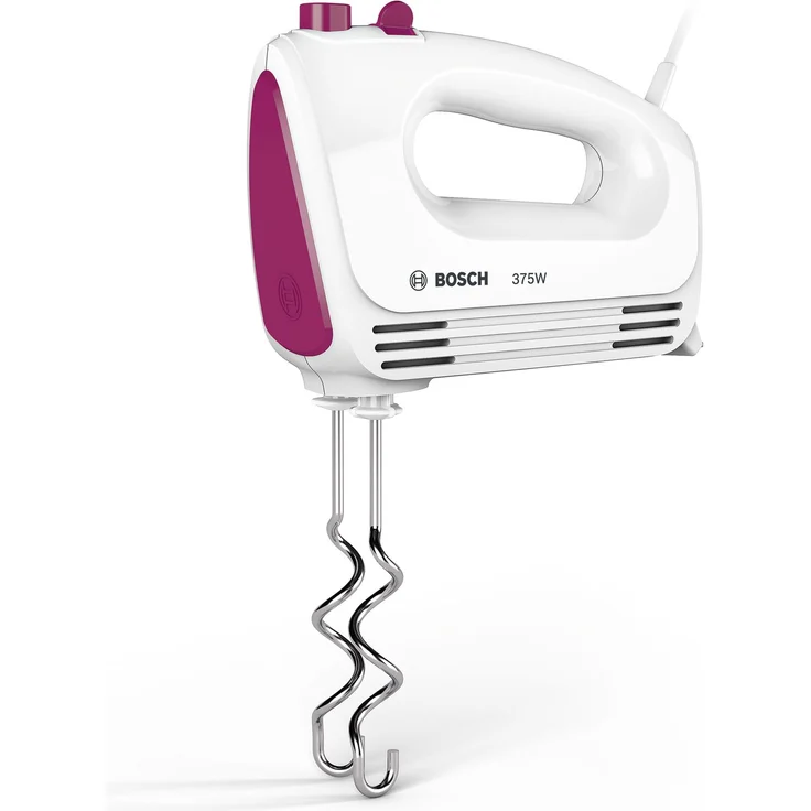 Bosch MFQ2210P Handrührer, moderne Motortechnik, 2 Rührbesen, 2 Edelstahl-Knethaken, 4 Geschwindigkeitsstufen, 375 W, weiß - wild lila – Bild 2