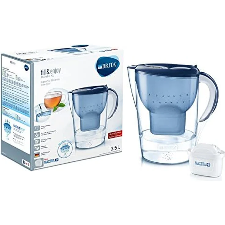 Brita Marella XL Wasserfilterkanne, 3,5 l Gesamtvolumen, inkl. 1 Maxtra+ Kartuschen blau – Bild 1