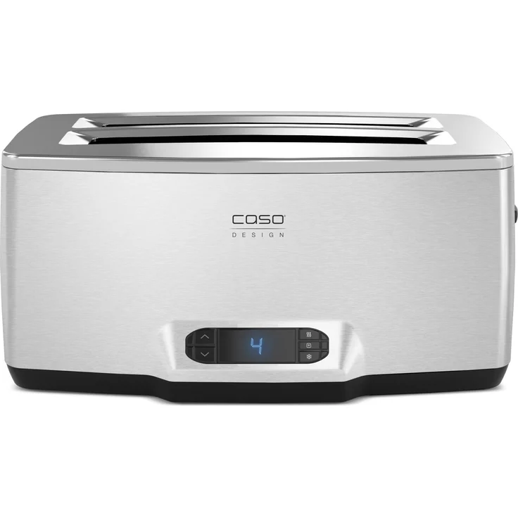 Caso 2779 Inox 4 Design Toaster, 4 Scheiben aus hochwertigem Edelstahl, Toastautomatik, extra großes LCD-Display, 1800 W, silber