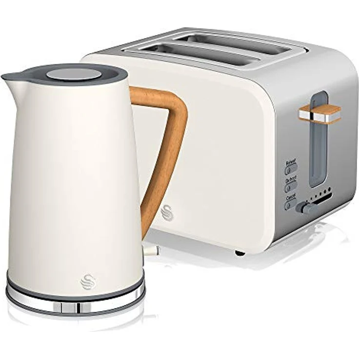 Swan Nordic Set Frühstücksset Toaster und Wasserkocher, 900W, 6 Bräunungsstufen, weiß