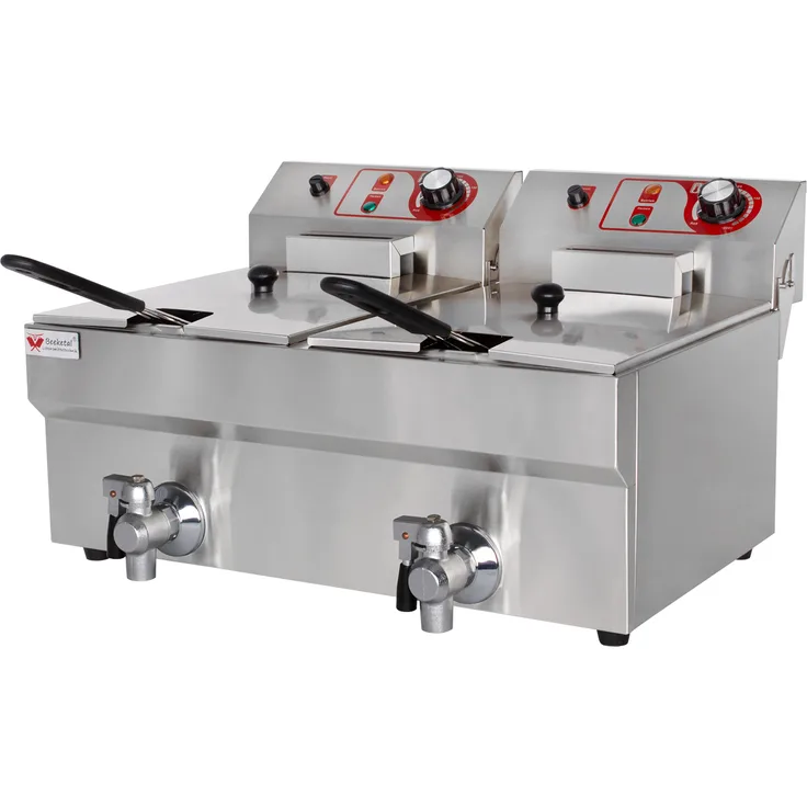 Beeketal Gastronomie Fritteuse Fritteuse 230V BTF20B - 9 + 9 L mit Ablaufhahn